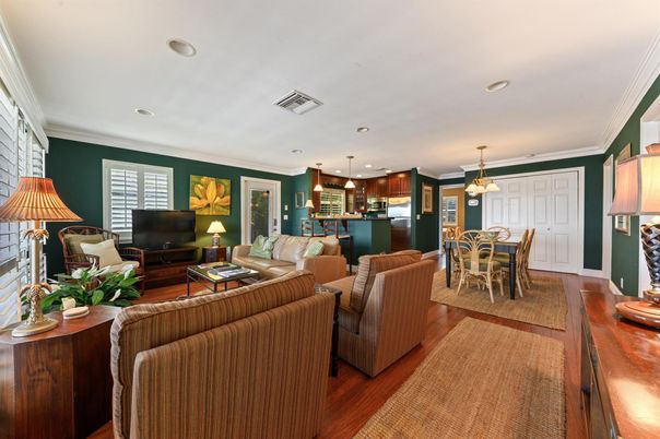 Dining room, Interior, Kitchen, Living room, Pendant Lights, Recessed Lighting, Wood Texture Flooring