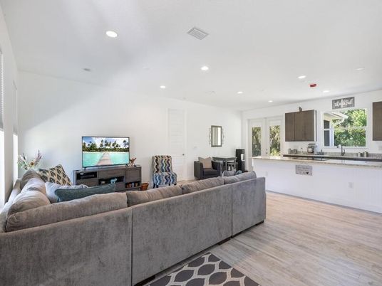 Interior, Living room, Recessed Lighting, Wood Texture Flooring
