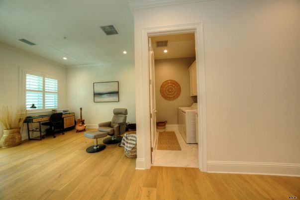 Home Office, Interior, Marble, Recessed Lighting, Wood Texture Flooring