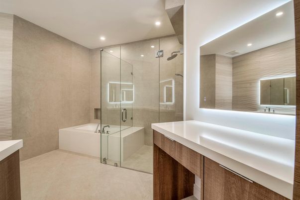 Bathroom, Glass Shower, Interior, Recessed Lighting