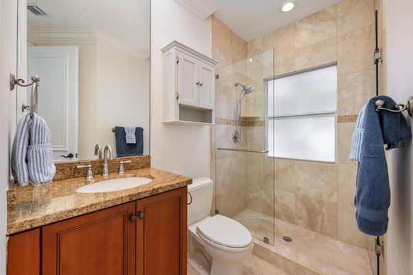 Bathroom, Glass Shower, Interior, Recessed Lighting