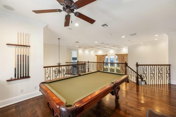Billiard Table, Game Room, Interior, Recessed Lighting, Wood Texture Flooring
