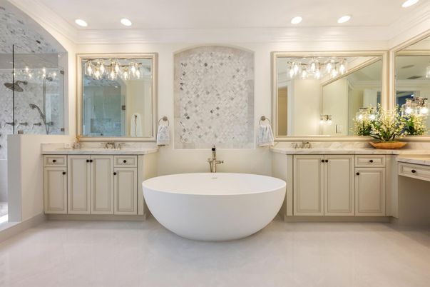 Bathroom, Dual Sink Vanities, Free Standing Baths, Glass Shower, Interior, Recessed Lighting