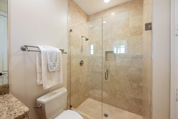 Bathroom, Glass Shower, Interior, Recessed Lighting