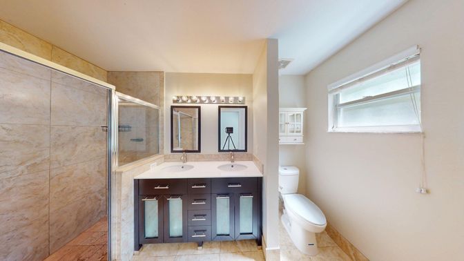 Bathroom, Dual Sink Vanities, Glass Shower, Interior