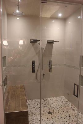 Bathroom, Glass Shower, Interior, Recessed Lighting