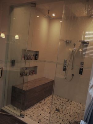 Bathroom, Glass Shower, Interior, Recessed Lighting