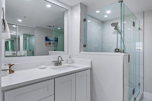 Bathroom, Glass Shower, Interior, Recessed Lighting