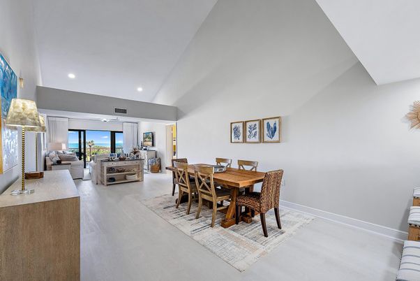Dining room, Interior, Living room, Recessed Lighting, Wood Texture Flooring