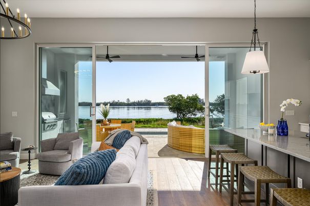 Interior, Living room, Pendant Lights, Water, Wood Texture Flooring