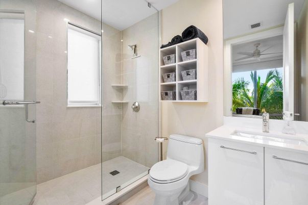 Bathroom, Glass Shower, Interior, Recessed Lighting
