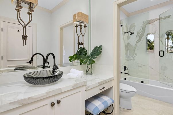 Bathroom, Dual Sink Vanities, Glass Shower, Interior, Marble Walls
