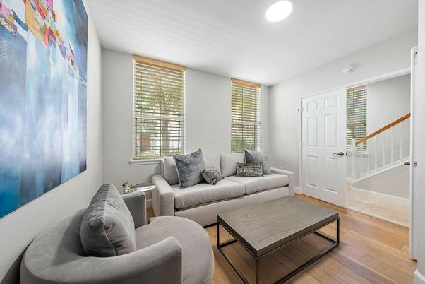 Interior, Living room, Recessed Lighting, Wood Texture Flooring