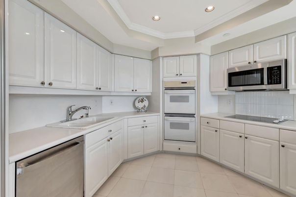 Interior, Kitchen, Recessed Lighting, Stainless Steel Appliances, Tile Countertops