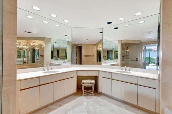 Bathroom, Dual Sink Vanities, Glass Shower, Interior, Recessed Lighting