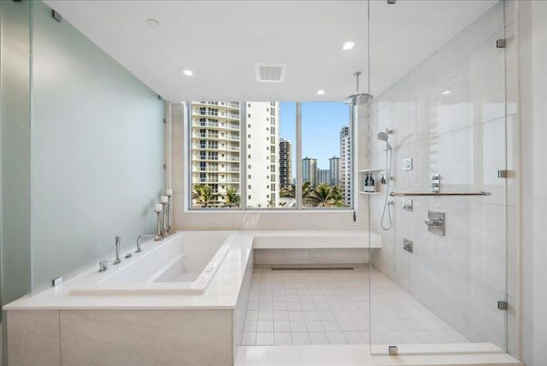 Bathroom, Glass Shower, Interior, Recessed Lighting