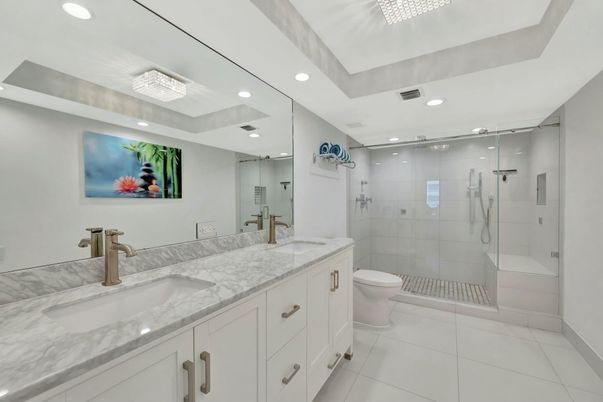 Bathroom, Dual Sink Vanities, Glass Shower, Interior, Recessed Lighting