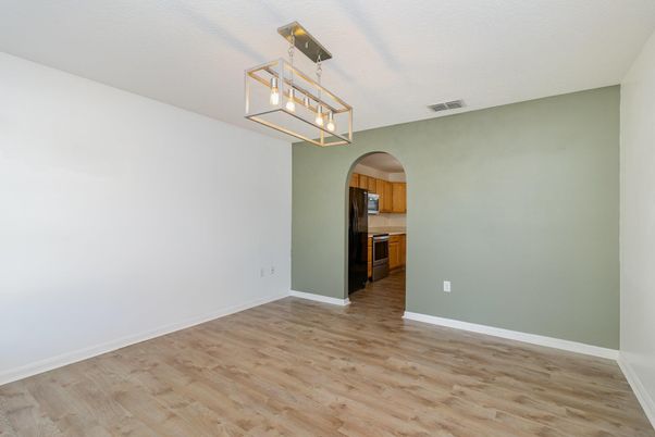Empty room, Interior, Kitchen, Pendant Lights, Wood Texture Flooring