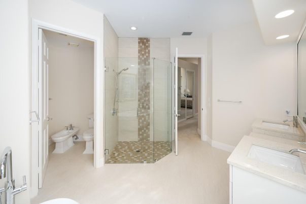 Bathroom, Dual Sink Vanities, Glass Shower, Interior, Recessed Lighting