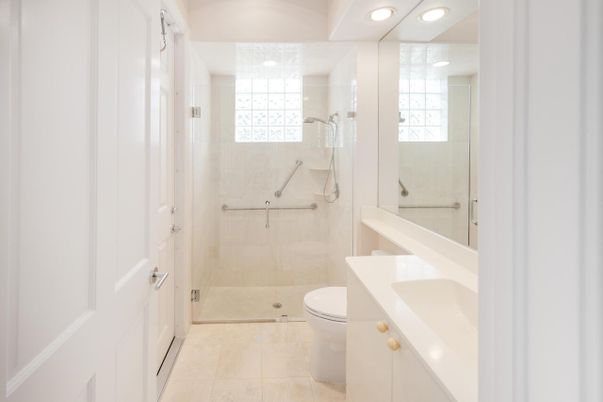 Bathroom, Glass Shower, Interior, Recessed Lighting