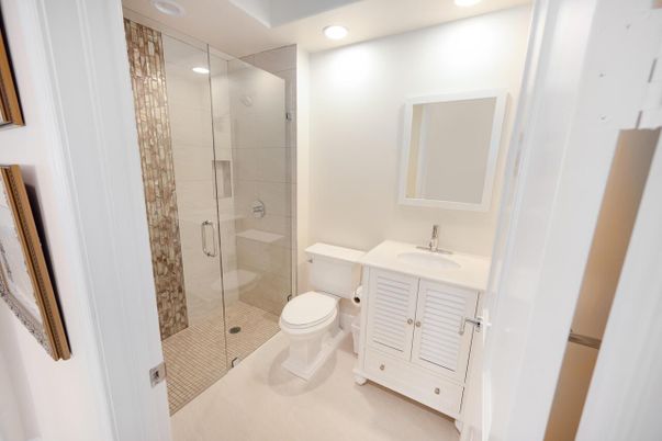 Bathroom, Glass Shower, Interior, Recessed Lighting