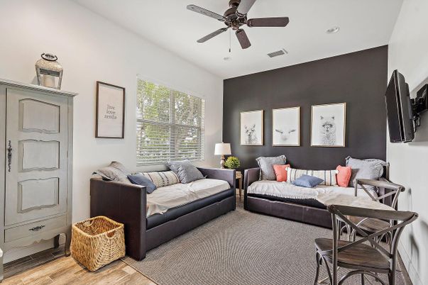 Bedroom, Interior, Recessed Lighting, Wood Texture Flooring