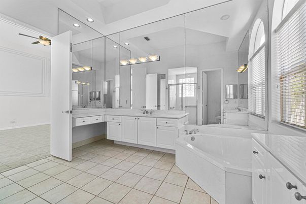 Bathroom, Dual Sink Vanities, Interior, Pendant Lights, Recessed Lighting
