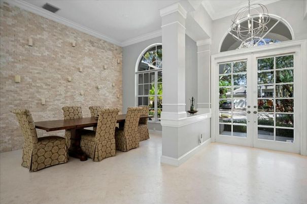 Dining room, Interior, Pendant Lights, Stone Walls