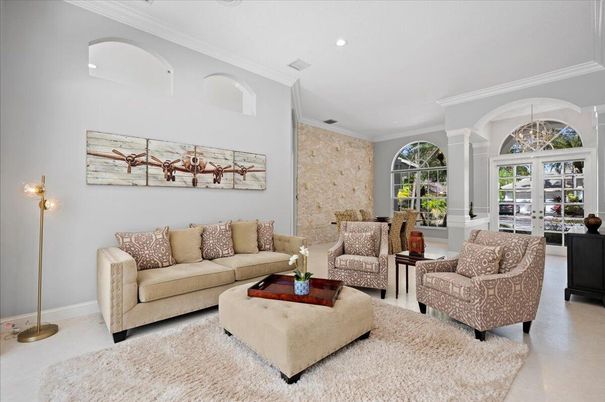 Interior, Living room, Recessed Lighting, Stone Walls