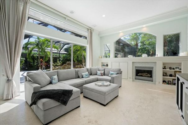 Fireplace, Interior, Living room, Recessed Lighting, Sun Room