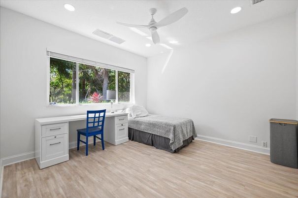 Bedroom, Home Office, Interior, Recessed Lighting, Wood Texture Flooring