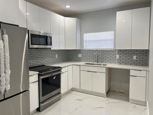 Interior, Kitchen, Marble, Recessed Lighting, Stainless Steel Appliances
