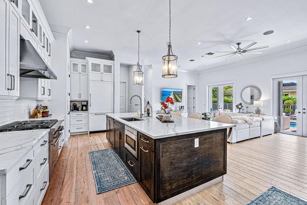 Interior, Kitchen, Living room, Pendant Lights, Recessed Lighting, Stainless Steel Appliances, Wood Texture Flooring