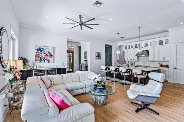 Dining room, Interior, Kitchen, Living room, Pendant Lights, Recessed Lighting, Wood Texture Flooring