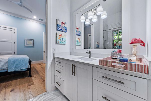 Bathroom, Interior, Recessed Lighting, Wood Texture Flooring