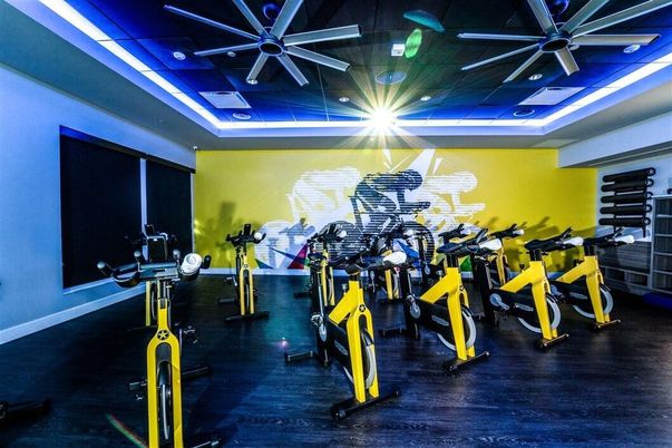 Fitness Equipment, Gym, Interior, Recessed Lighting, Wood Texture Flooring