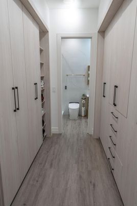 Bathroom, Free Standing Baths, Interior, Marble Walls, Walk-in Closets, Wood Texture Flooring
