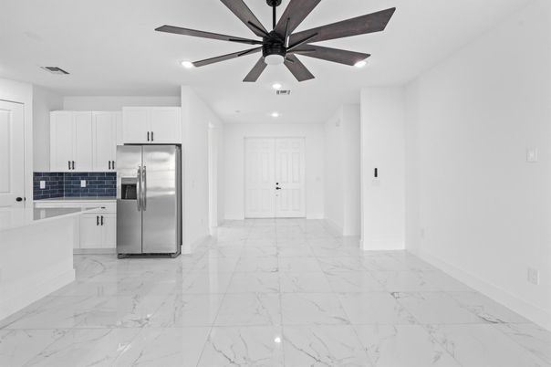 Interior, Kitchen, Marble, Recessed Lighting, Stainless Steel Appliances