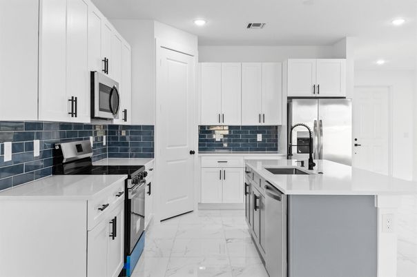 Interior, Kitchen, Marble, Recessed Lighting, Stainless Steel Appliances