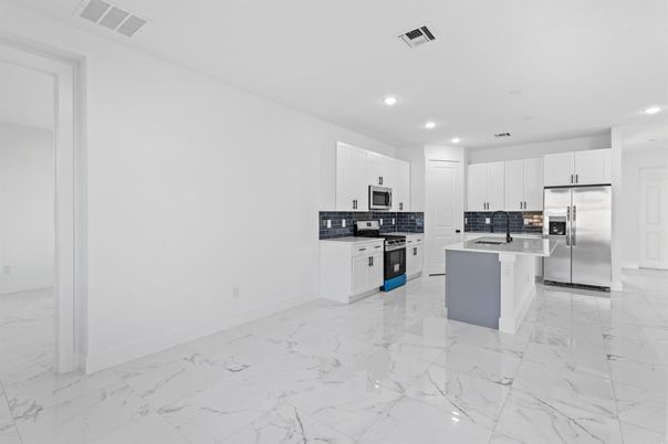 Interior, Kitchen, Marble, Recessed Lighting, Stainless Steel Appliances