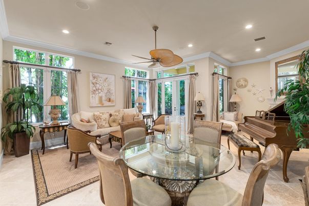 Dining room, Interior, Living room, Piano, Recessed Lighting