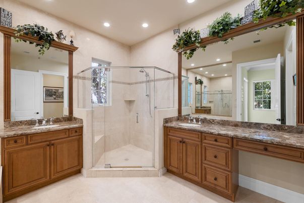 Bathroom, Dual Sink Vanities, Glass Shower, Interior, Recessed Lighting