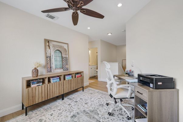 Home Office, Interior, Recessed Lighting, Wood Texture Flooring