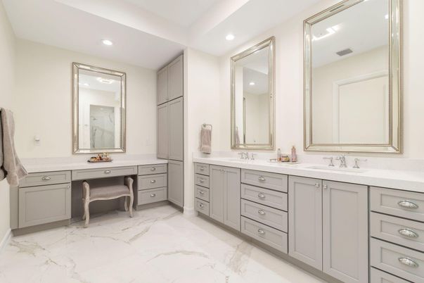 Bathroom, Dual Sink Vanities, Interior, Marble, Recessed Lighting