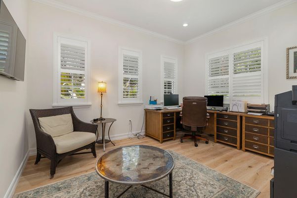 Home Office, Interior, Recessed Lighting, Wood Texture Flooring