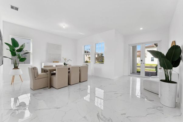 Dining room, Interior, Marble, Recessed Lighting