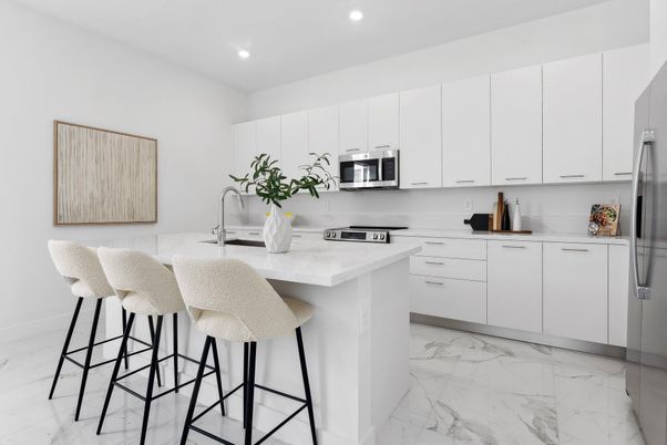 Interior, Kitchen, Marble, Recessed Lighting, Stainless Steel Appliances