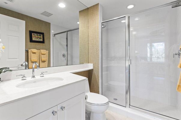 Bathroom, Glass Shower, Interior, Recessed Lighting