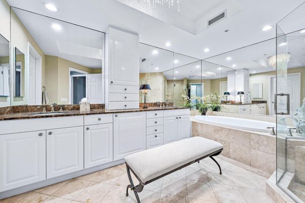 Bathroom, Dual Sink Vanities, Glass Shower, Interior, Recessed Lighting