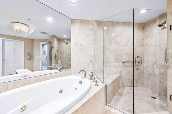 Bathroom, Glass Shower, Interior, Recessed Lighting
